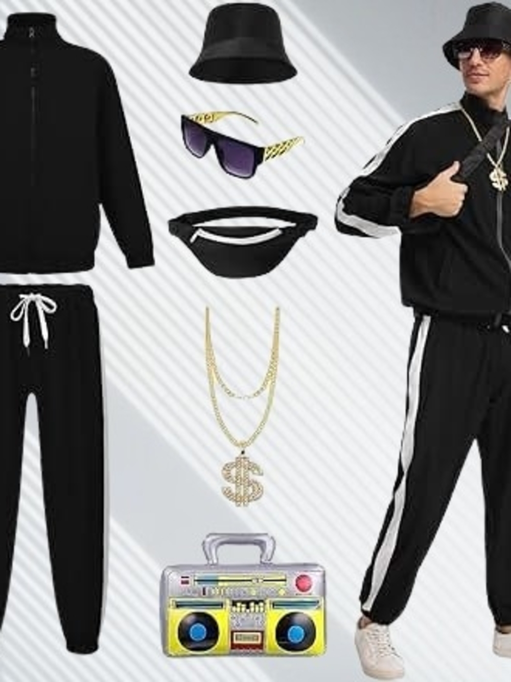 Halloween Costume Men's Adult Tracksuit Retro Boombox Hip Hop New Size Large